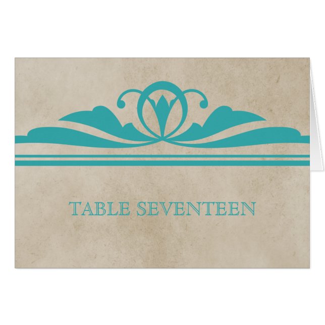 Carte de numéro de table turquoise Elegant Deco (Devant horizontal)
