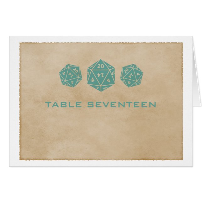 Carte de numéro de table turquoise Grunge D20 Dice (Devant horizontal)