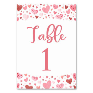 Carte de numéro de table Valentine Coeurs rouges r