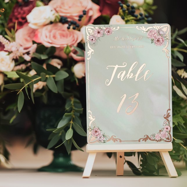 Carte de numéro de table vintage Mint Peony (Créateur téléchargé)