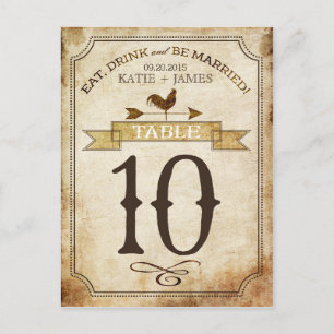 Carte de numéro de table vintage Rooster Rustic Co