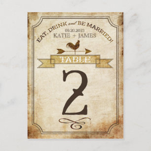 Carte de numéro de table vintage Rooster Rustic Co