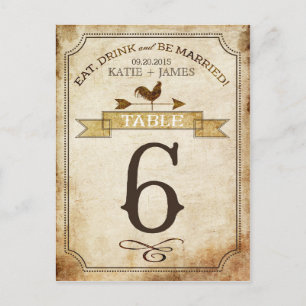 Carte de numéro de table vintage Rooster Rustic Co