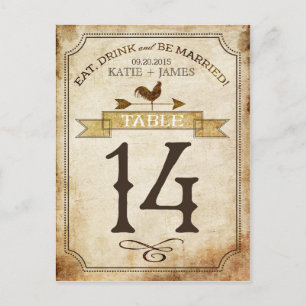 Carte de numéro de table vintage Rooster Rustic Co