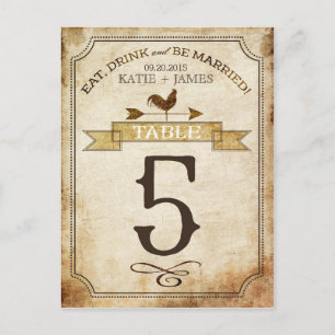 Carte de numéro de table vintage Rooster Rustic Co