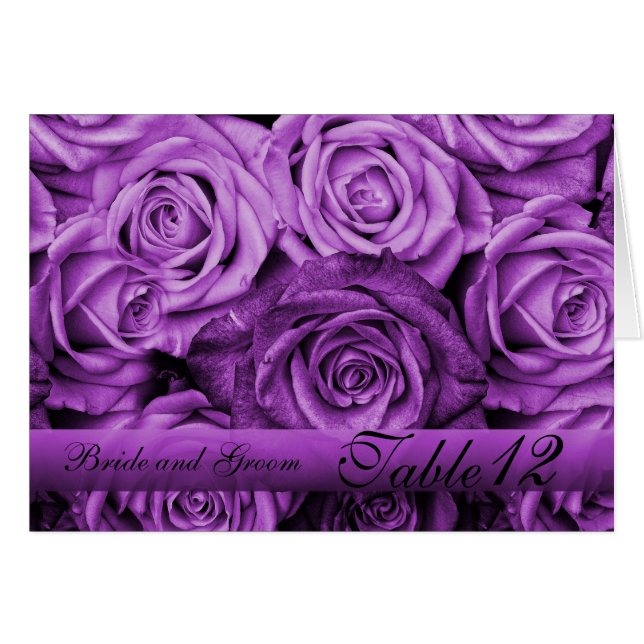 Carte de numéro de table vintage Violet Roses (Devant horizontal)