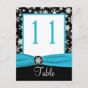 Carte de numéro de tableau Black, White, Aqua Snow