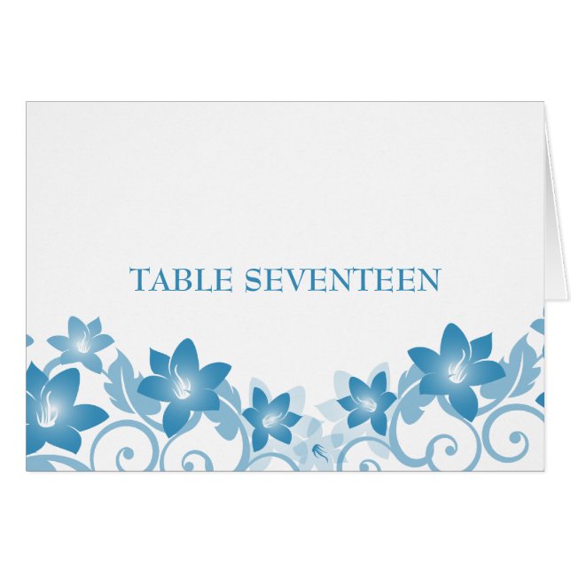 Carte de numéro de tableau bleu simple floral (Devant horizontal)