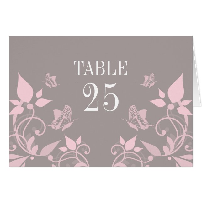 Carte de numéro de tableau du papillon rose (Devant horizontal)
