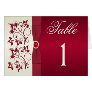 Carte de numéro de tableau Floral rouge et ivoire