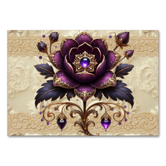 Carte de numéro de tableau florale à bijoux pourpr (Devant)