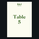 Carte de numéro de tableau simple moderne Mariage<br><div class="desc">Créez des cartes de numéro de table avec les monogrammes souhaités et la date spéciale. Très claire teinte jaune avec police verte. Simple et moderne. Parfait avec les fournitures mariages de la collection Romantic Tree Design. Ajoutez le monogramme de votre couple, la date du mariage et le numéro du tableau....</div>