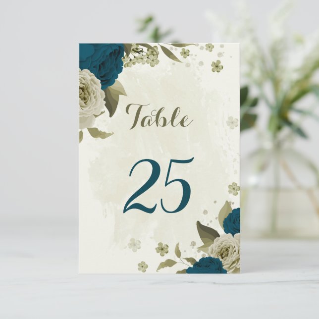 Carte de numéro de tableau turquoise bleu beige fl (Debout devant)