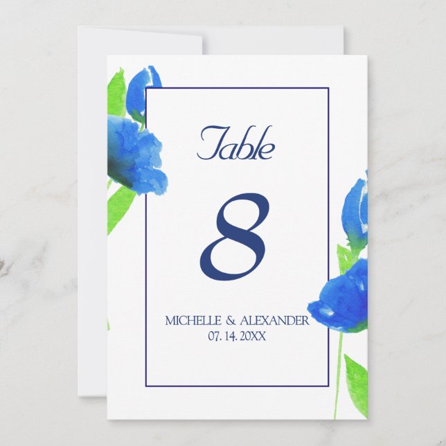 Carte de numéros de table aux fleurs sauvages aqua (Devant)