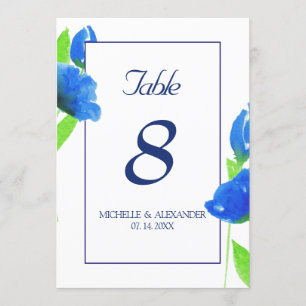 Carte de numéros de table aux fleurs sauvages aqua