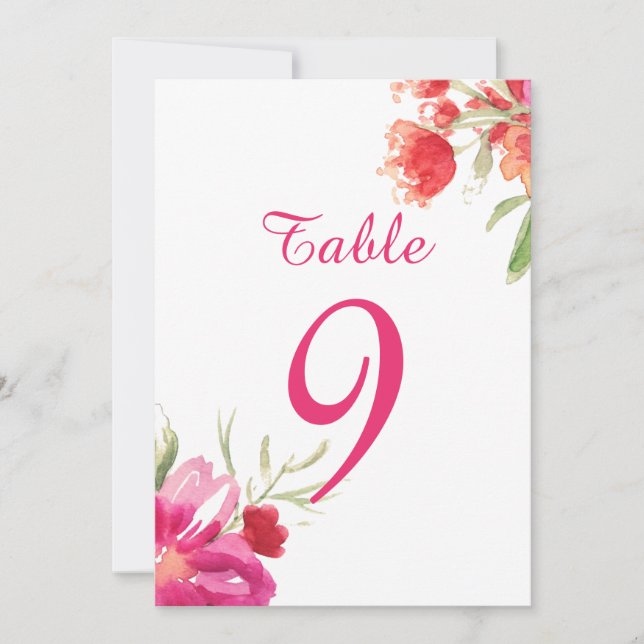 Carte de numéros de table avec fleurs aquarelles r (Devant)