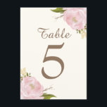Carte de numéros de table de Mariage vintage Pink<br><div class="desc">Elégantes cartes numériques de table avec des pivoines roses peintes à la main sur un arrière - plan en ivoire. Il s'agit d'une partie d'une suite mariage. Des éléments correspondants sont disponibles.</div>