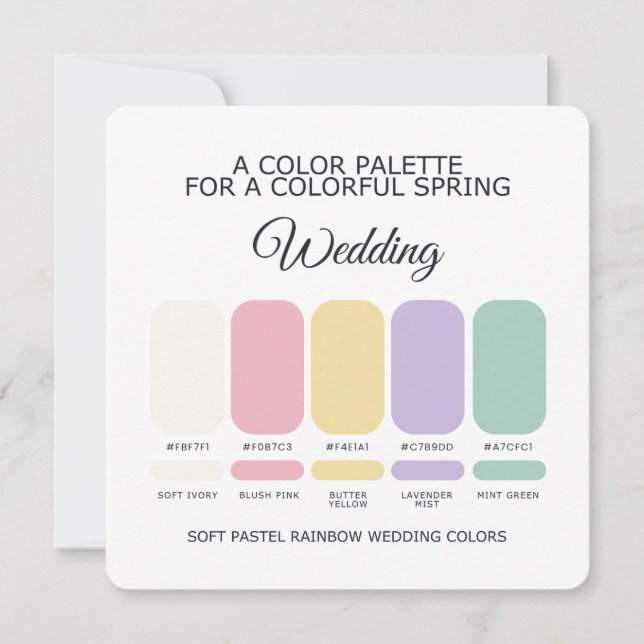 Carte de palette de couleurs de mariage arc-en-cie (Devant)