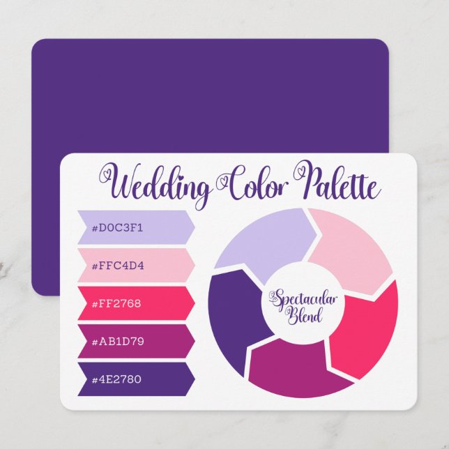 Carte de Palette de Couleurs de Mariage avec Codes (Devant / Derrière)