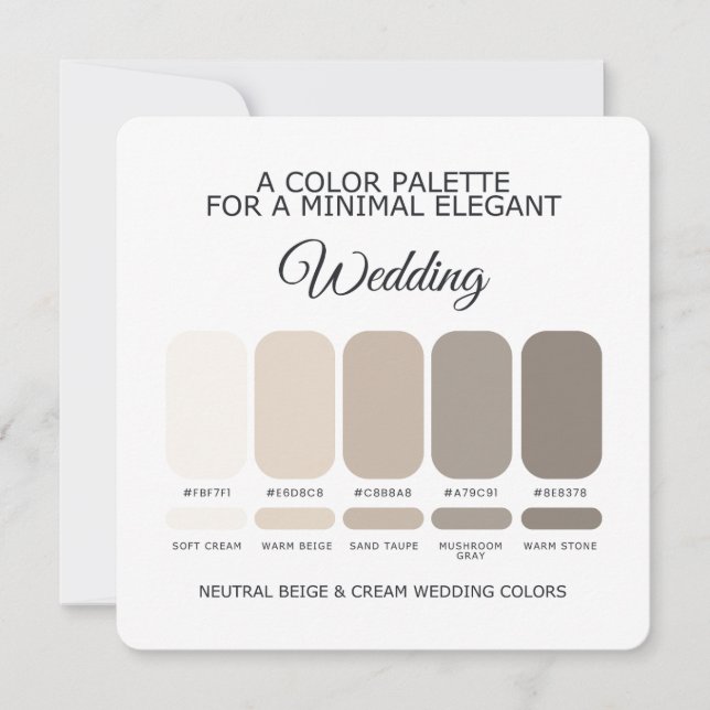 Carte de Palette de Couleurs de Mariage Beige et C (Devant)