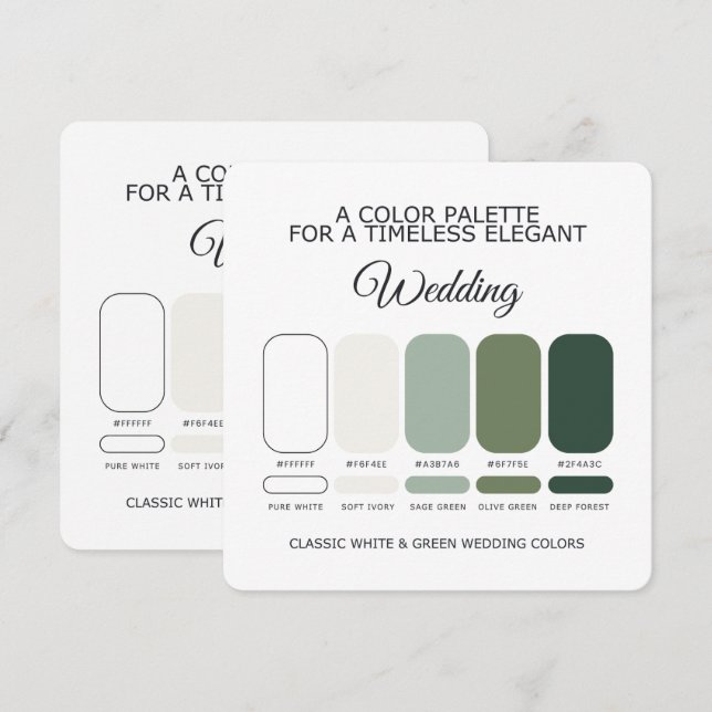 Carte de palette de couleurs de mariage blanc et v (Devant / Derrière)