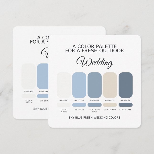 Carte de Palette de Couleurs de Mariage Bleu Ciel (Devant / Derrière)