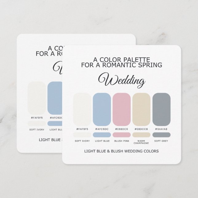 Carte de Palette de Couleurs de Mariage Bleu Clair (Devant / Derrière)