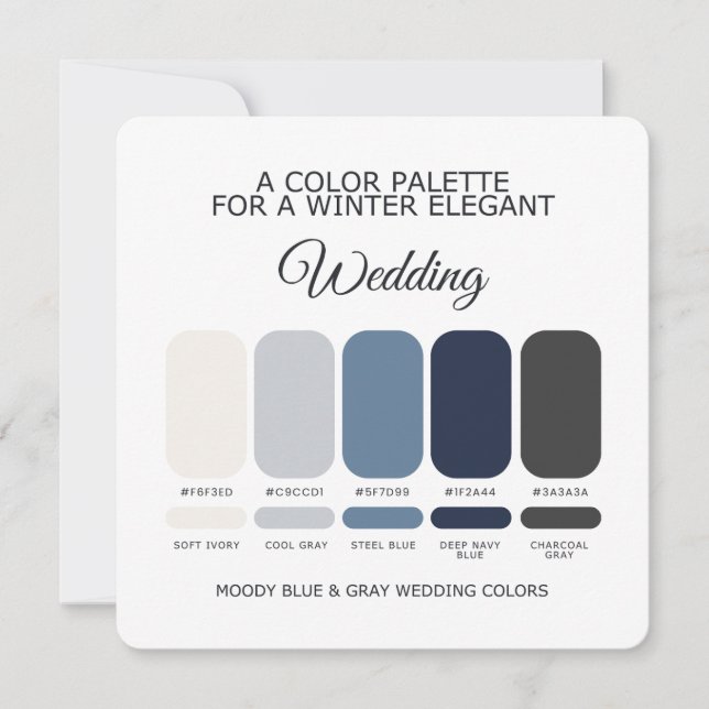 Carte de Palette de Couleurs de Mariage Bleu et Gr (Devant)