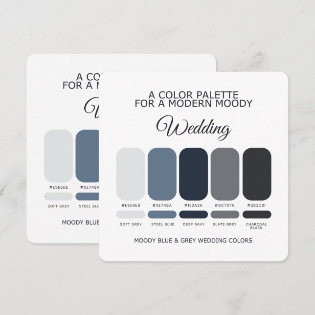 Carte de Palette de Couleurs de Mariage Bleu et Gr (Devant / Derrière)