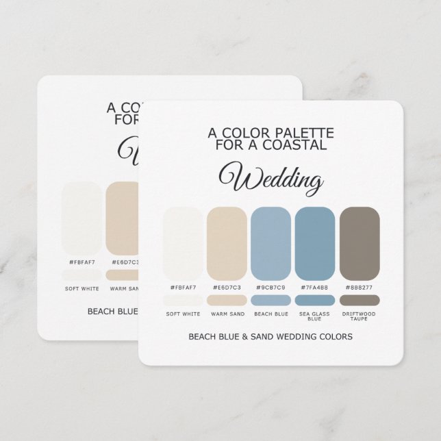 Carte de Palette de Couleurs de Mariage Bleu et Sa (Devant / Derrière)