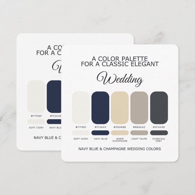 Carte de palette de couleurs de mariage bleu marin (Devant / Derrière)