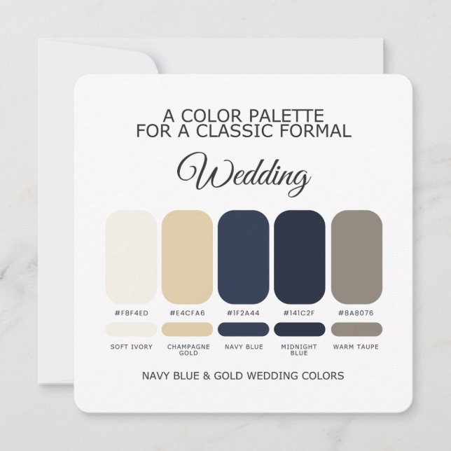 Carte de Palette de Couleurs de Mariage Bleu Marin (Devant)
