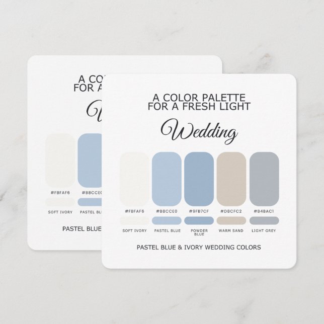 Carte de Palette de Couleurs de Mariage Bleu Paste (Devant / Derrière)