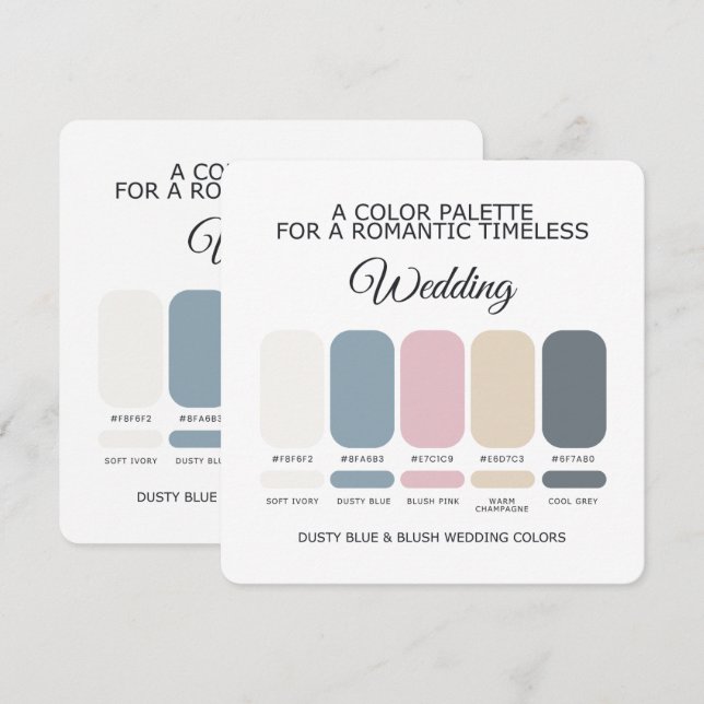 Carte de palette de couleurs de mariage Bleu pouss (Devant / Derrière)