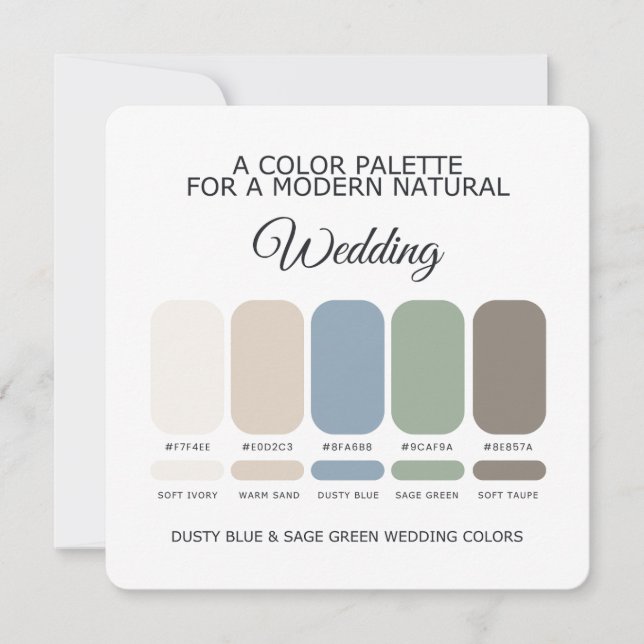 Carte de palette de couleurs de mariage bleu pouss (Devant)