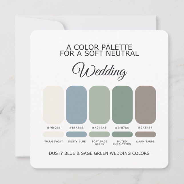 Carte de Palette de Couleurs de Mariage Bleu Pouss (Devant)