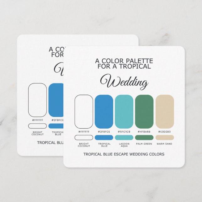 Carte de Palette de Couleurs de Mariage Bleu Tropi (Devant / Derrière)