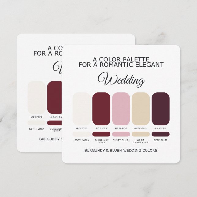 Carte de palette de couleurs de mariage Bourgogne  (Devant / Derrière)
