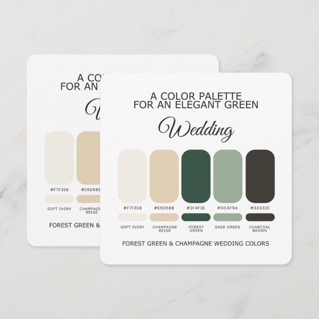 Carte de Palette de Couleurs de Mariage Champagne  (Devant / Derrière)