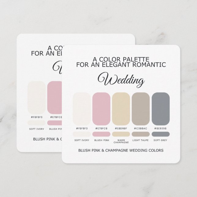 Carte de palette de couleurs de mariage Champagne  (Devant / Derrière)