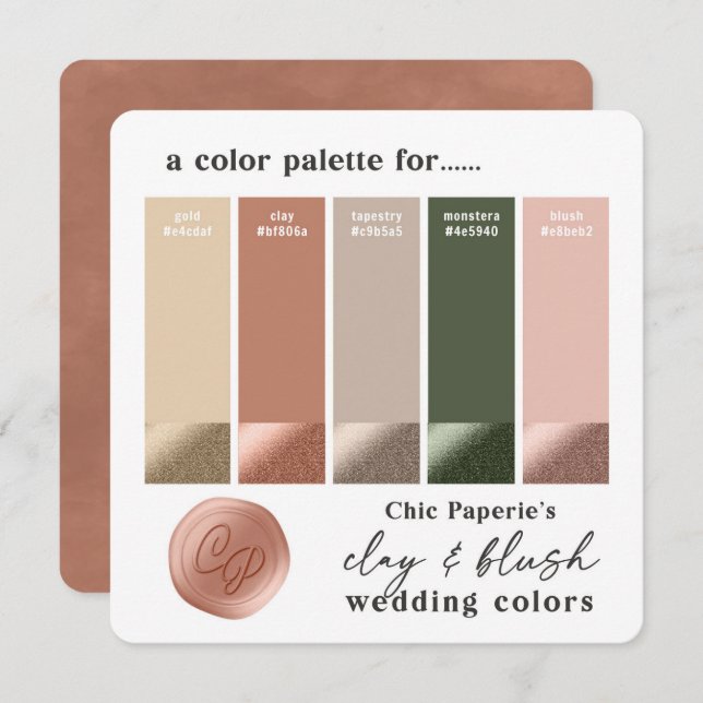 Carte de Palette de Couleurs de Mariage Clay & Blu (Devant / Derrière)