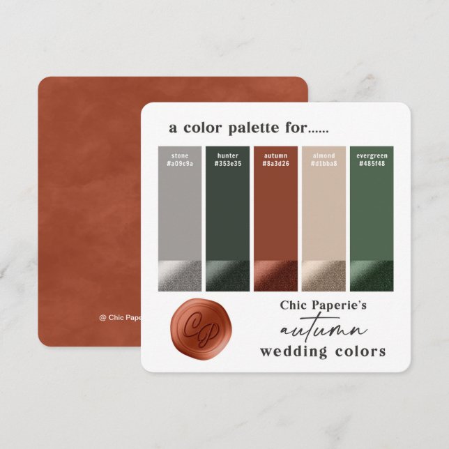 Carte de Palette de Couleurs de Mariage d'Automne  (Devant / Derrière)