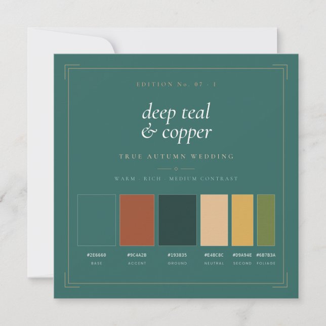 Carte de palette de couleurs de mariage Deep Teal  (Devant)