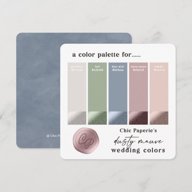 Carte de palette de couleurs de mariage Dusty Mauv (Devant / Derrière)