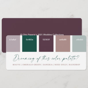 Carte de palette de couleurs de mariage Émeraude e