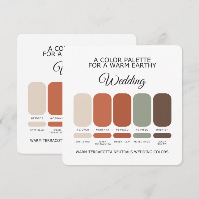 Carte de Palette de Couleurs de Mariage en Terraco (Devant / Derrière)