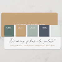 Carte de palette de couleurs de mariage Eucalyptus