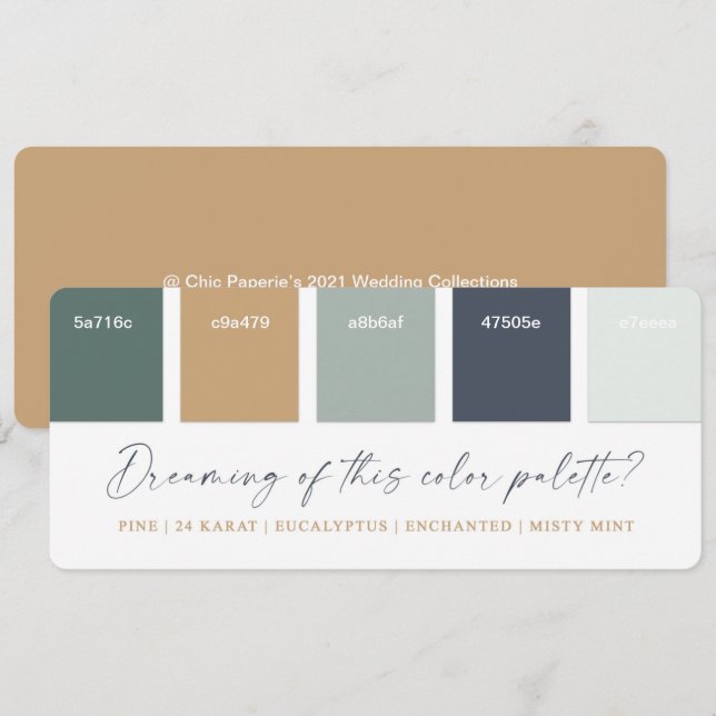 Carte de palette de couleurs de mariage Eucalyptus (Devant / Derrière)