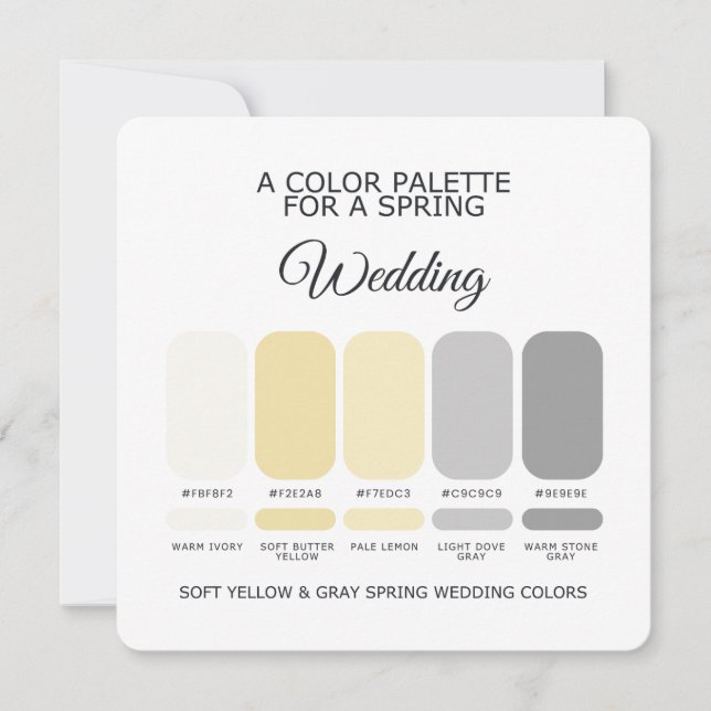 Carte de Palette de Couleurs de Mariage Jaune Clai (Devant)