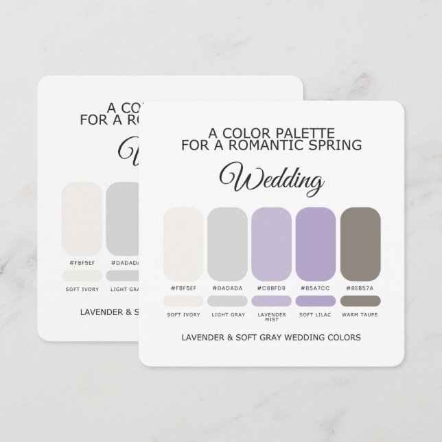 Carte de palette de couleurs de mariage lavande et (Devant / Derrière)